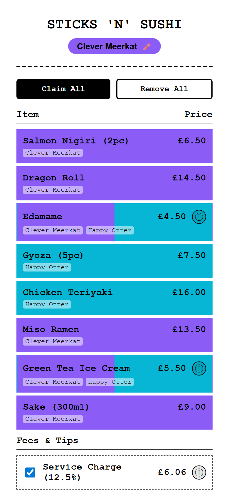 Guest seeing their split total